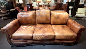 89"L x 38"D x 39.5"H Leather Sofa w/ Wood Accents & Nail head Trim