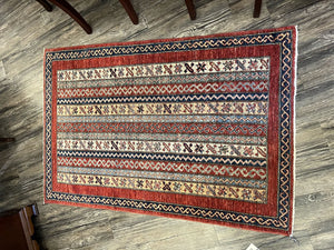 4" x 3" Afghan Chobi Red Hand Knotted Area Rug