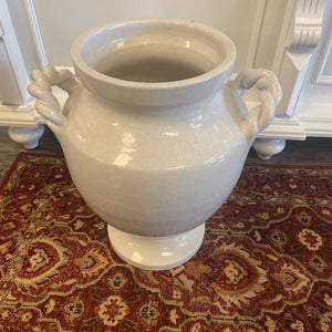 17" Antique White Ceramic Urn w/ Handles (AS IS)