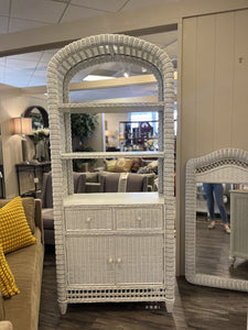 81" H 36" L x 17" D Arched White Wicker Shelf (3 Shelves, Cabinet)