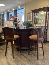 Load image into Gallery viewer, 59&quot; x 24&quot; x 42&quot; H Demilune Bar, Granite Top w/ 2 Swivel Bar Stools
