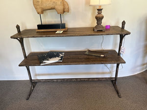 50"L x 15" x 44.5"H Rustic Wood 2 Tier Console Table