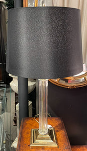 28.5"H Fluted Glass Column & Brass Table Lamp