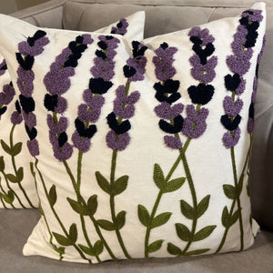 (NEW) 18" Lavender Crewel Down Filled Pillow