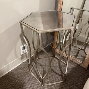 24"H x 18"W Hexagonal Chrome Side Table With Tempered Glass Top