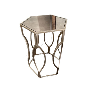 24"H x 18"W Hexagonal Chrome Side Table With Tempered Glass Top