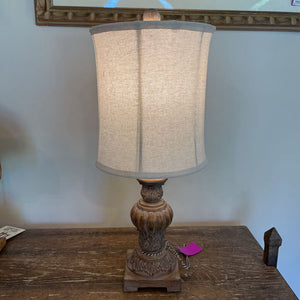 (NEW) 22" Ornate Resin Lamp w/ Linen Shade