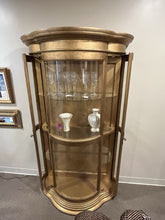 Load image into Gallery viewer, 70&quot; H x 41&quot; W x 17.5&quot; D Gold Rounded Glass Cabinet
