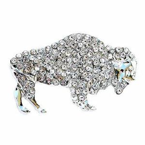 Kae & Cami Magnetic Crystal Silver Rhinestone Buffalo Pin