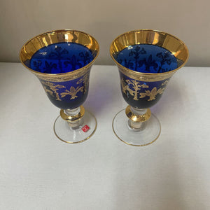 Pair of 5.5" Cobalt Blue & Gold Glasses (Made in Italy)