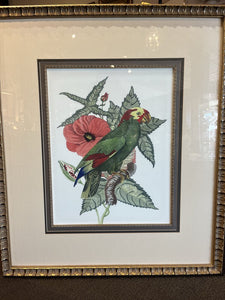 32" x 37" Vintage "Tropical Birds & Botanicals" Print w/ Custom Frame