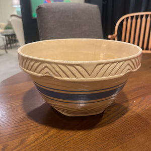 10" Vintage Yellow Ware Mixing Bowl w/ Blue Stripe