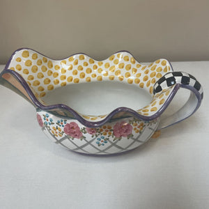 9" MacKenzie Childs Farmhouse Ceramic Gravy Boat (Retired)