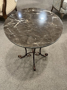 26"H x 20"D Marble Top Accent Table w/ Wrought Iron Legs