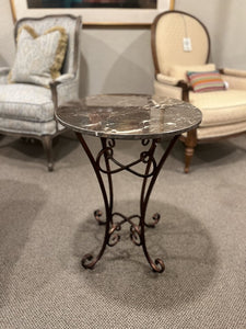 26"H x 20"D Marble Top Accent Table w/ Wrought Iron Legs