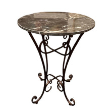 Load image into Gallery viewer, 26&quot;H x 20&quot;D Marble Top Accent Table w/ Wrought Iron Legs
