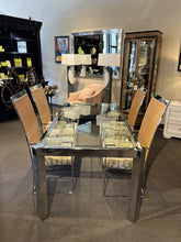 Load image into Gallery viewer, 71.5&quot;L x 38&quot;D x 29&quot;H Milo Baughman Highback Cane Arm Chairs Set of 4 w/ Chrome &amp; Glass Table (retails for $8000-$10,000)
