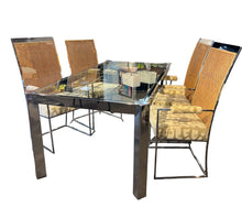 Load image into Gallery viewer, 71.5&quot;L x 38&quot;D x 29&quot;H Milo Baughman Highback Cane Arm Chairs Set of 4 w/ Chrome &amp; Glass Table (retails for $8000-$10,000)
