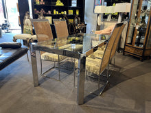 Load image into Gallery viewer, 71.5&quot;L x 38&quot;D x 29&quot;H Milo Baughman Highback Cane Arm Chairs Set of 4 w/ Chrome &amp; Glass Table (retails for $8000-$10,000)
