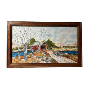 23" x 14" "Covered Bridge Early Spring" Watercolor By James Pace