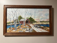 Load image into Gallery viewer, 23&quot; x 14&quot; &quot;Covered Bridge Early Spring&quot; Watercolor By James Pace
