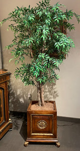 7'H Ethan Allen Ruscus Tree in Maitland Smith Wood Container