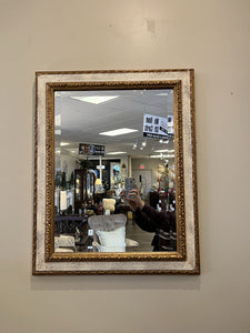 30" x 23.5 Gold Leaf & Ivory Framed Beveled Mirror