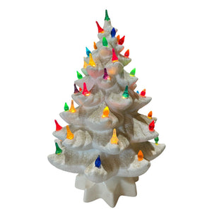 15.5" Vintage Ceramic White Music Box Xmas Tree