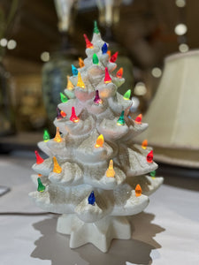 15.5" Vintage Ceramic White Music Box Xmas Tree