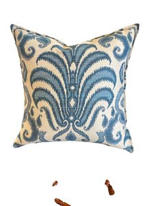 24" x 24" Custom Blue & Ivory Down Filled Accent Pillow