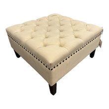 Load image into Gallery viewer, 29&quot; Square x 17&quot; H Neutral Tufted Nail Head Trim Ottoman
