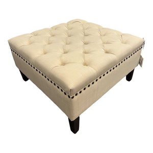 29" Square x 17" H Neutral Tufted Nail Head Trim Ottoman