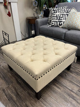 Load image into Gallery viewer, 29&quot; Square x 17&quot; H Neutral Tufted Nail Head Trim Ottoman
