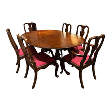 Load image into Gallery viewer, 66&quot;L x 48&quot;D x 30&quot;H Henkel Harris Mahogany Dining Table w/ 6 Chairs &amp; 4 12&quot; Leaves &amp; Pads
