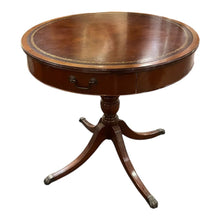 Load image into Gallery viewer, 30&quot;Dia x 28&quot;H Mahogany Drum Table w/ Leather Top &amp; 1 Drawer
