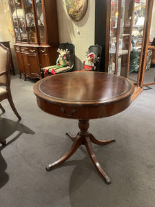 30"Dia x 28"H Mahogany Drum Table w/ Leather Top & 1 Drawer