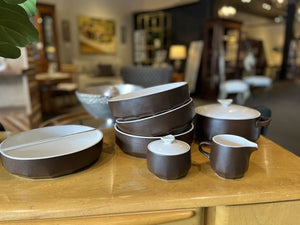 Vera Mikasa Bark Brown3 Serving Bowls, Cream & Sugar, 2 Crescent Dishes, 1 Lidded Dish