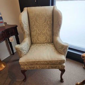 46" H x 34" Wx 32" D Damask Queen Anne Wing Chair