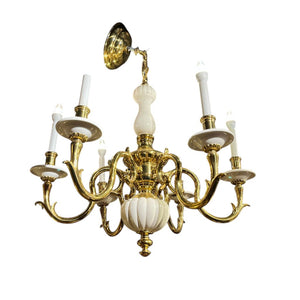 32" Lenox Porcelain & Brass 6 Light Chandelier