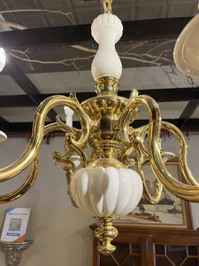 32" Lenox Porcelain & Brass 6 Light Chandelier