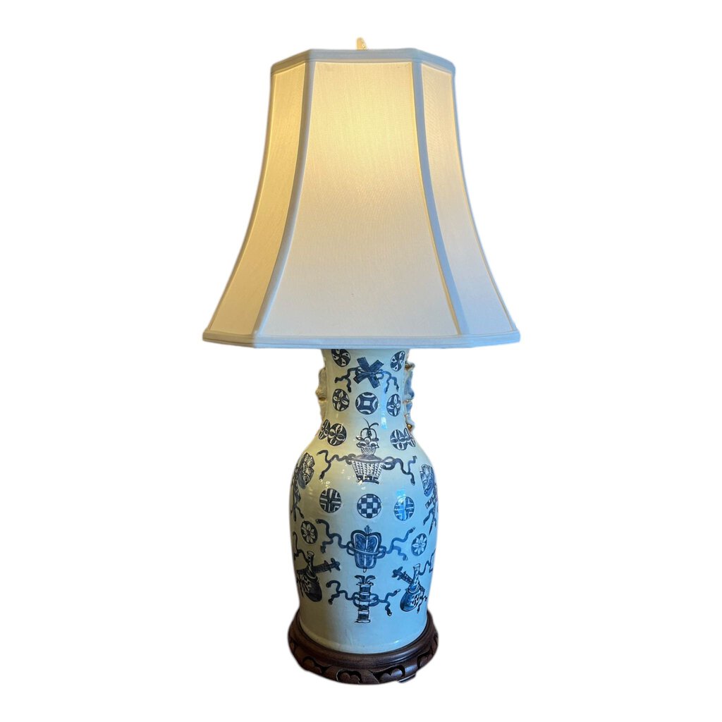 30.75 Celadon Blue & White Vase Lamp Circa 1850-1900