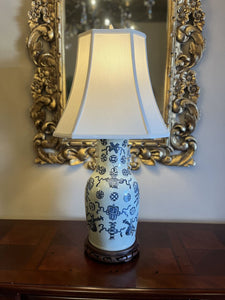 30.75 Celadon Blue & White Vase Lamp Circa 1850-1900