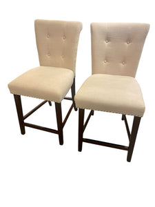 Pair- 40" H x 20" W Seat 24" Safavieh Neutral, Tufted, Nail Head Trim Counter Height Stools