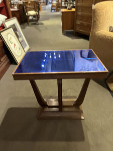 25"W x 17"D x 23.5"H Cobalt Vintage 1930-40s Blue Glass Top Wooden Base End Table