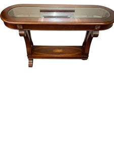 29"H x 54"W x 18"D Traditional Cherry Wood Sofa Table w/ Glass Top