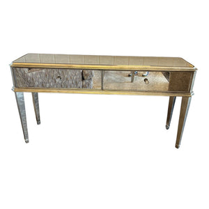 61" L x 16" W x 32.5" H ETHAN ALLEN 2 Drawer Mirrored Console Table
