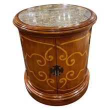 Load image into Gallery viewer, 28&quot;H x 26.5&quot;Dia John Richard Fine Furniture Stone Top Wooden Drum Table
