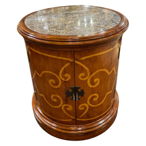 28"H x 26.5"Dia John Richard Fine Furniture Stone Top Wooden Drum Table