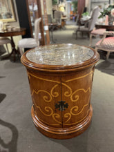 Load image into Gallery viewer, 28&quot;H x 26.5&quot;Dia John Richard Fine Furniture Stone Top Wooden Drum Table
