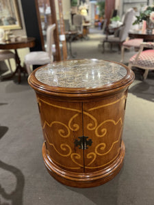 28"H x 26.5"Dia John Richard Fine Furniture Stone Top Wooden Drum Table